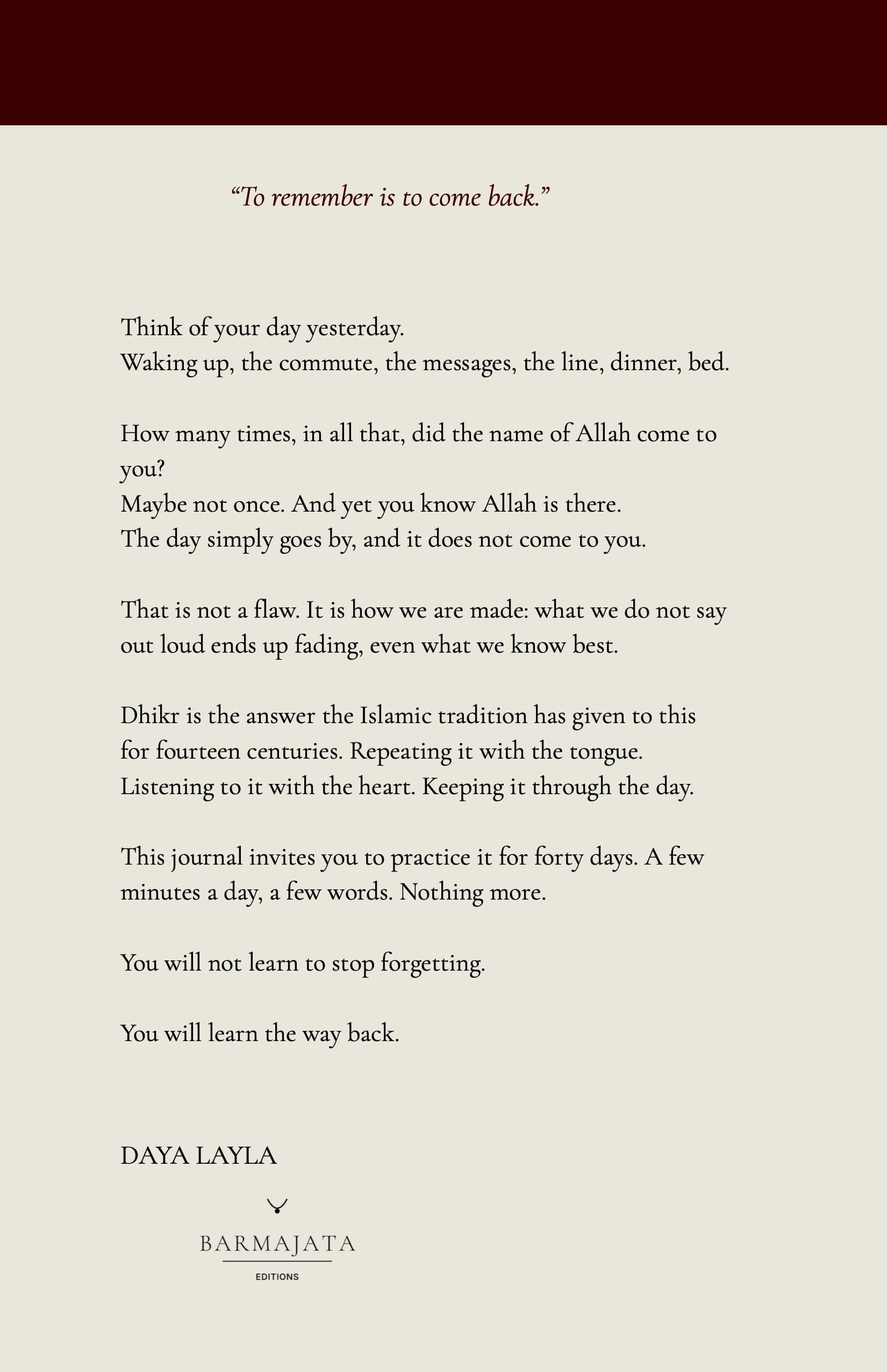 Back cover of DHIKR