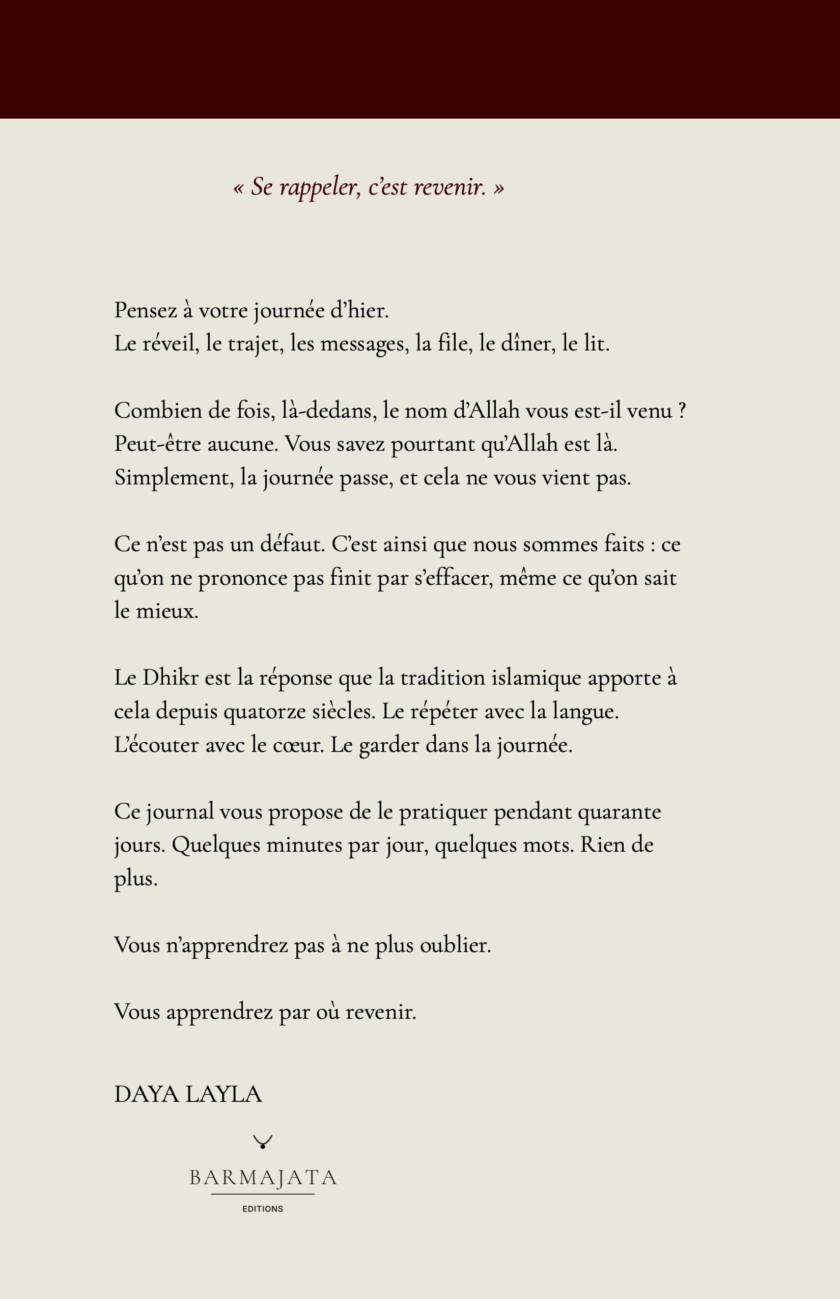 Quatrième de couverture de DHIKR