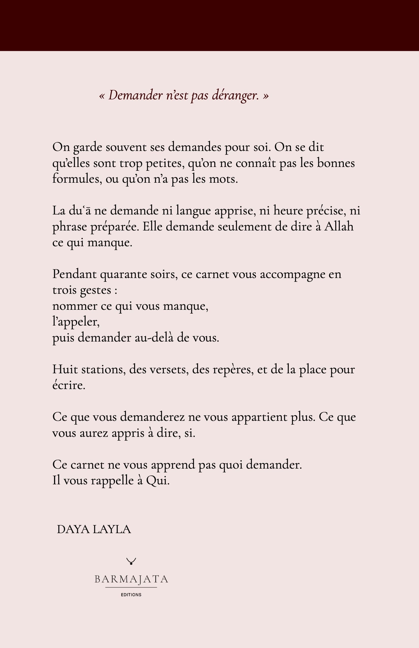 Quatrième de couverture de DUʿĀ