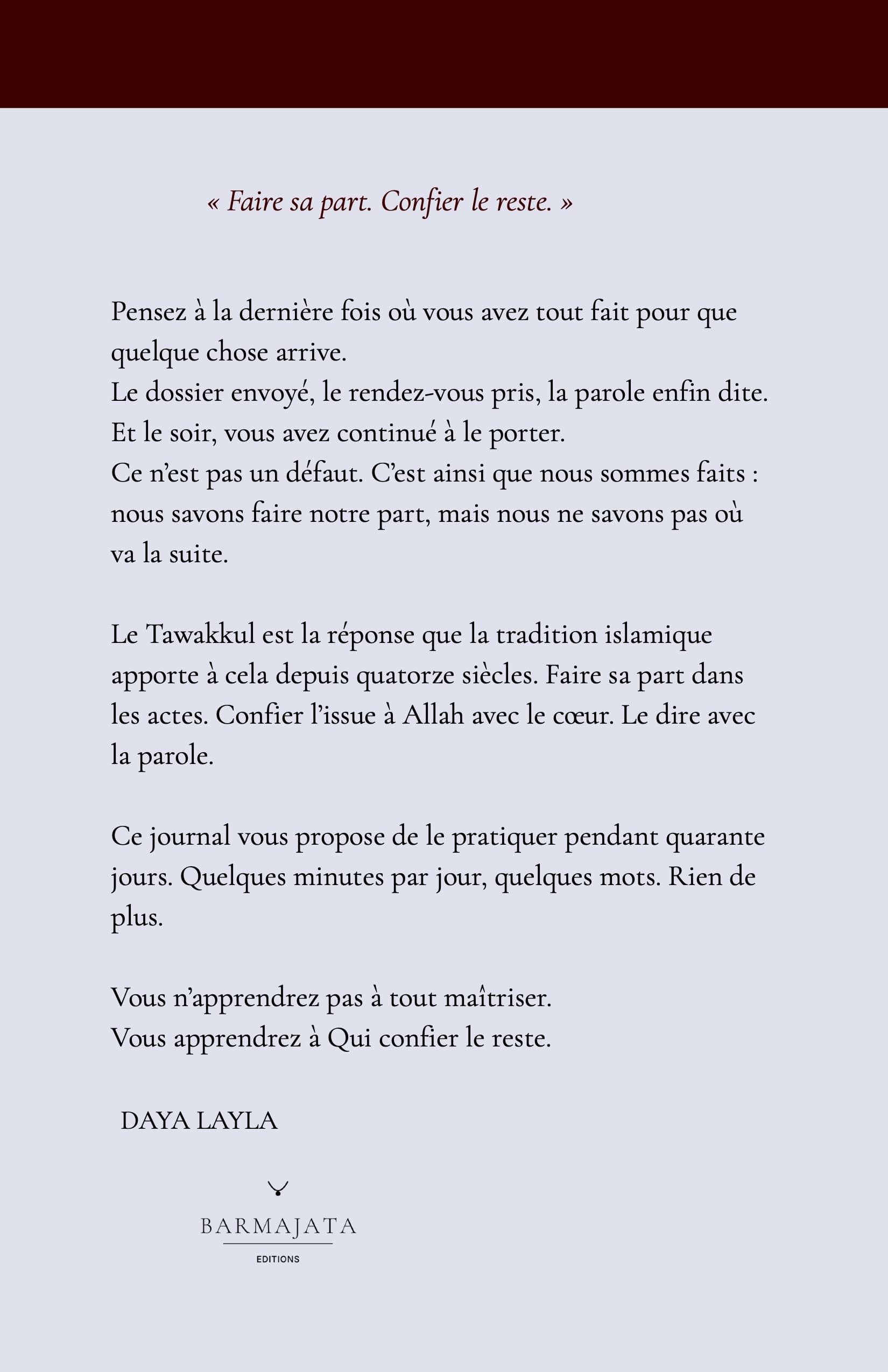 Quatrième de couverture de TAWAKKUL